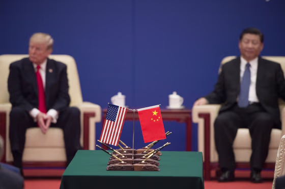 Image: President Donald Trump and China's President Xi Jinping attend a business leaders event inside the Great Hall of the People in Beijing