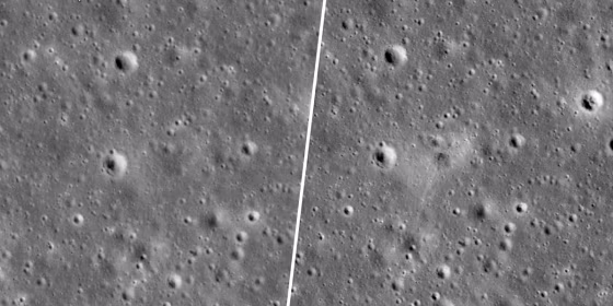 Beresheet impact site on Dec. 16, 2016 and April 22, 2019