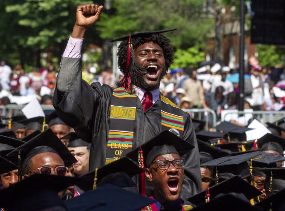 Image: Graduates celebrate after philanthropist Robert F. Smith said he would provide money to cancel the graduating classes student loan debt at Morehouse College in Atlanta on May 19, 2019.