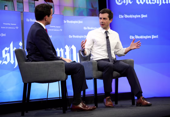 Image: Democratic Presidential Candidate Pete Buttigieg Interviewed At The Washington Post