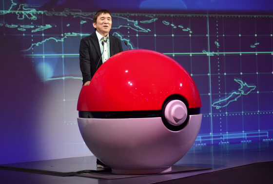 Image: Tsunekazu Ishihara, chief executive of the Pokemon Company, speaks at a news conference in Tokyo