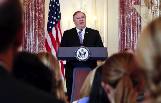 Image: Secretary of State Mike Pompeo speaks during the release of the Trafficking in Person Report at the State Department on June 20, 2019.