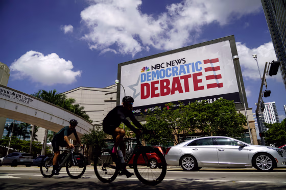 Image: The first Democratic presidential debate is hosted by NBC News, MSNBC and Telemundo, and will be held at the Adrienne Arsht Center in Miami, Florida.