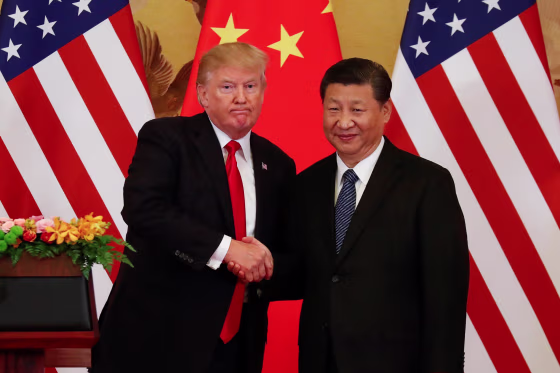 Image: President Donald Trump and China's President Xi Jinping shake hands after making joint statements at the Great Hall of the People in Beijing