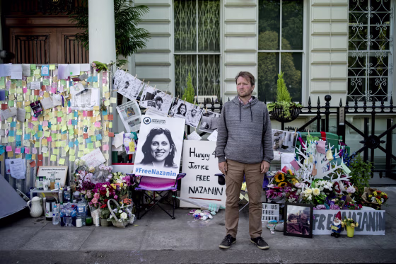Image: Richard Ratcliffe, husband of Nazanin Zaghari-Ratcliffe, a British-Iranian woman is in prison in Iran, outside of the Iranian Embassy in London on June 28, 2019.