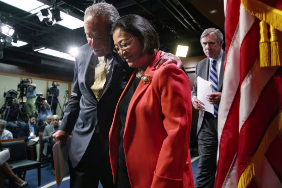 Image: Chuck Schumer, Jeff Merkley, Mazie Hirono