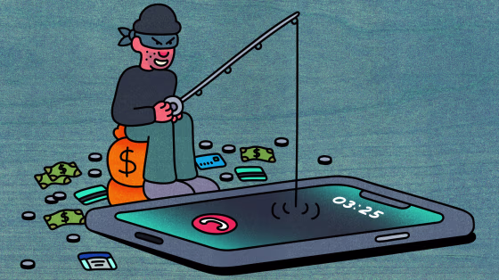 Illustration of thief fishing in a phone.
