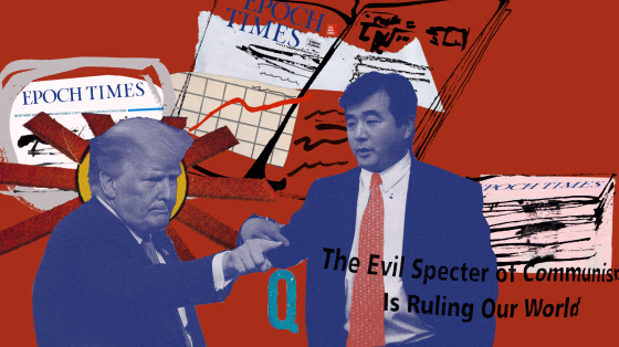 Photo illustration of Li Hongzhi and Donald Trump.
