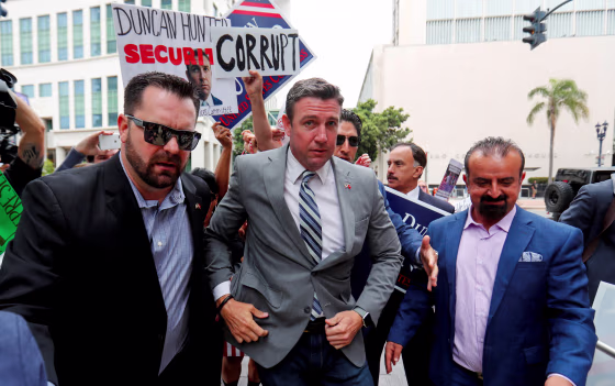 Image: Rep. Duncan Hunter, R-Calif., arrives for a hearing for his upcoming campaign finance trial at federal court in San Diego on July 8, 2019.