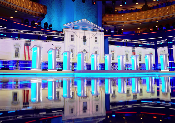 Image: The stage of the first 2020 U.S. presidential election Democratic candidates debate is seen in Miami