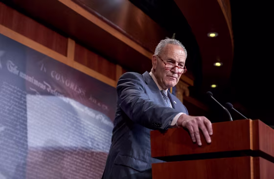 Image: Senate Minority Leader Chuck Schumer during a press conference in Washington on June 18, 2019.