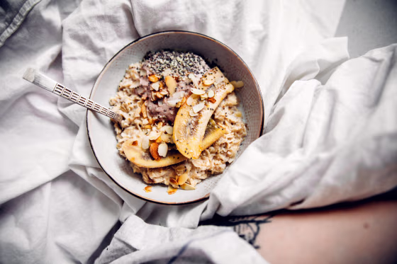 Directly Above Shot Of Breakfast In Bed
