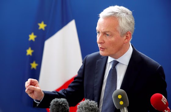 Image: French Finance Minister Bruno Le Maire holds a news conference in Paris