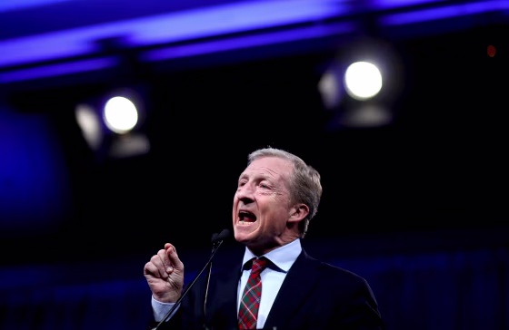 Image: Presidential candidate Tom Steyer speaks at a Democratic National Committee summer meeting in San Francisco on Aug. 23, 2019.