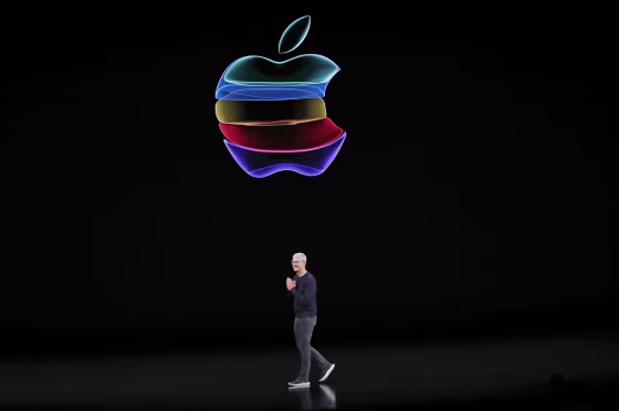 Image: CEO Tim Cook speaks at an Apple event at their headquarters in Cupertino