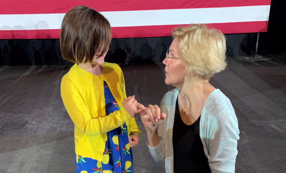 Sen. Elizabeth Warren meets Abby Wood's daughter.