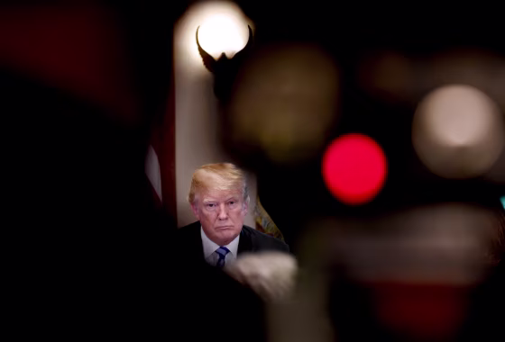 Image: President Donald Trump listens during a meeting in the Cabinet Room on May 16, 2018.