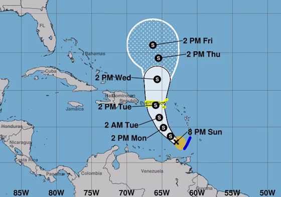 Image: The latest graph showing the approach of Storm Karen on Sept. 23, 2019.