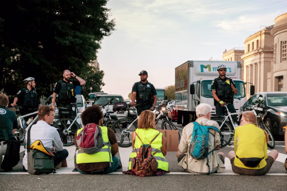 Image: Climate change activists block early morning rush hour traffic in Washington on Sept. 23, 2019.