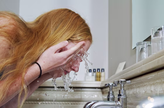 Woman washing her face