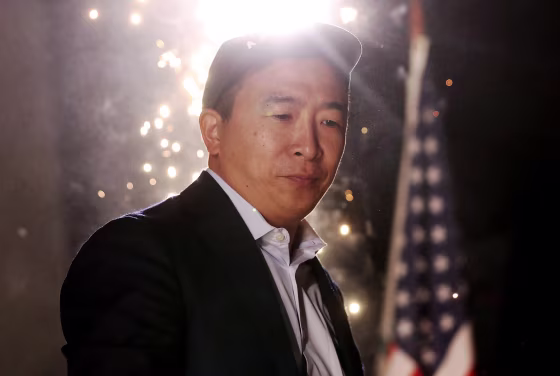 Image: Andrew Yang attends a campaign rally in Los Angeles on Sept. 30, 2019.