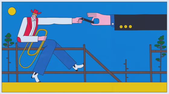 Illustration of hand removing a vape pen from a Marlboro man.