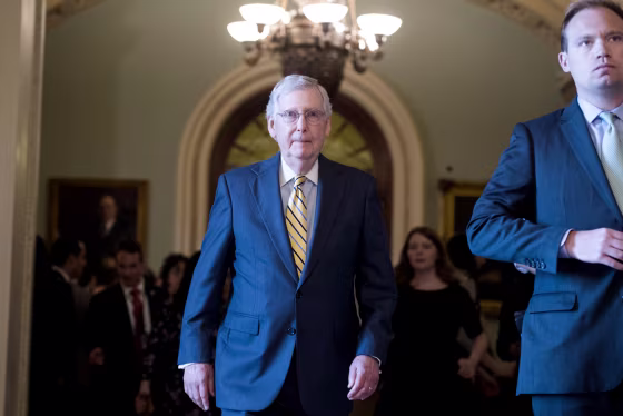 Image: Senate Majority Leader Mitch McConnell after a Senate Policy luncheon at the Capitol on July 9, 2019.
