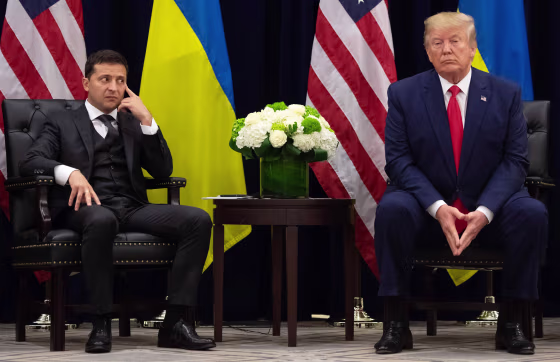 Image: President Donald Trump and Ukrainian President Volodymyr Zelensky looks on during a meeting in New York on the sidelines of the United Nations General Assembly
