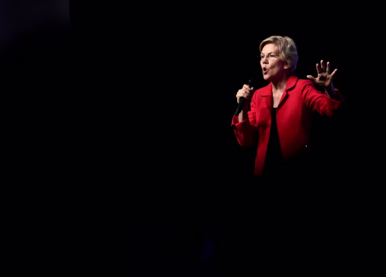 Image: Sen. Elizabeth Warren, D-MA, speaks at an event in Las Vegas on Nov. 17, 2019.
