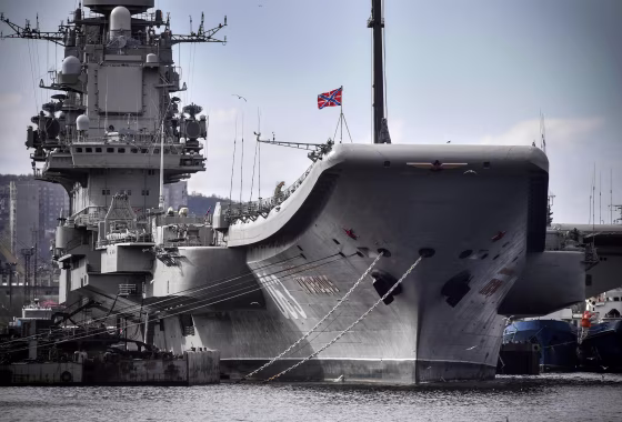 Image: Russian aircraft carrier Admiral Kuznetsov tied up at a Rosatomflot moorage of the Russian northern port city of Murmansk.