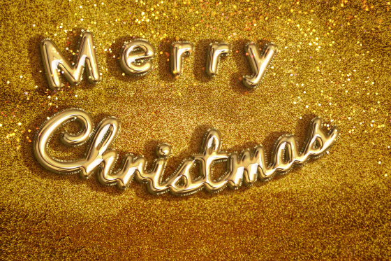 merry xmas message in gold balloon