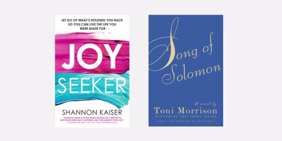 \"Joy Seeker: Let Go of What's Holding You Back So You Can Live the Life You Were Made For\" by Shannon Kaiser and \"Song of Solomon\" by Toni Morrison.