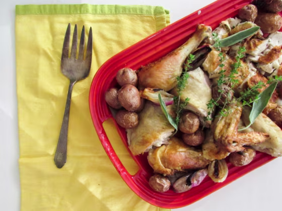 Garlicky Roast Chicken with Shallots and Potatoes