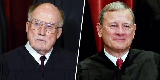 Former Chief Justice William Rehnquist and Chief Justice John Roberts.