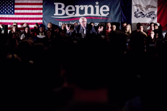 Image: Sen. Bernie Sanders, I-Vt., speaks at a climate rally in Iowa City on Jan. 12, 2019.