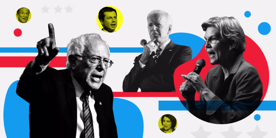 The candidates in the seventh Democratic presidential debate.