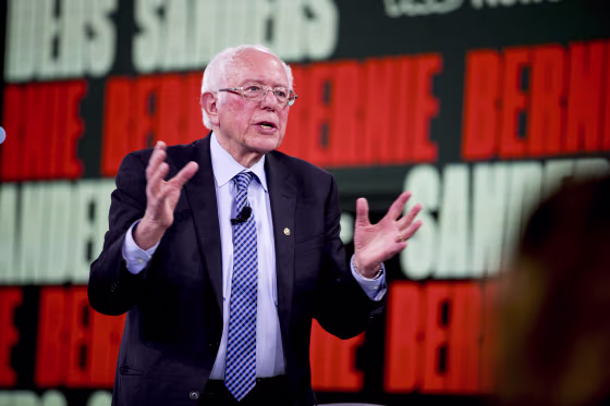 Image: Democratic presidential candidate Sen. Bernie Sanders, I-Vt., speaks at the Brown & Black Forum at the Iowa Events Center