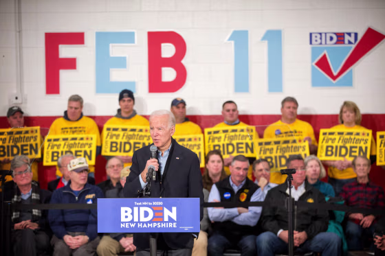 Image: Joe Biden speaks at a campaign event in Nashua, N.H., on Feb. 4, 2020.