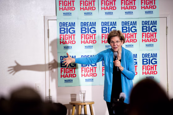 Image: Sen. Elizabeth Warren speaks to the crowd at an event in Columbia, S.C., on Feb. 29, 2020.