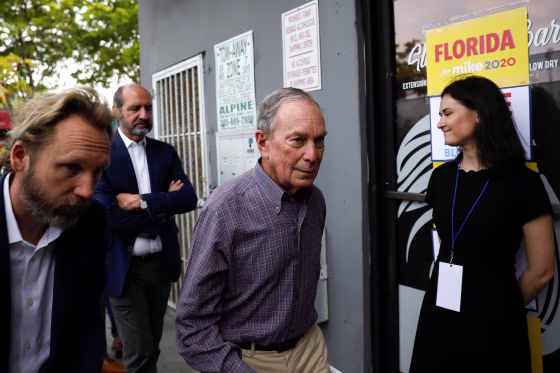 Image: Democratic presidential candidate Michael Bloomberg arrives at his campaign office in Little Havana, Miami