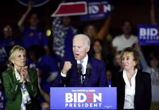 Image: Joe Biden speaks at a Super Tuesday rally in Los Angeles on March 3, 2020.