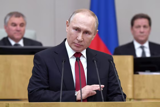 Image: Russian President Vladimir Putin speaks during a session prior to voting for constitutional amendments at the State Duma, the Lower House of the Russian Parliament in Moscow