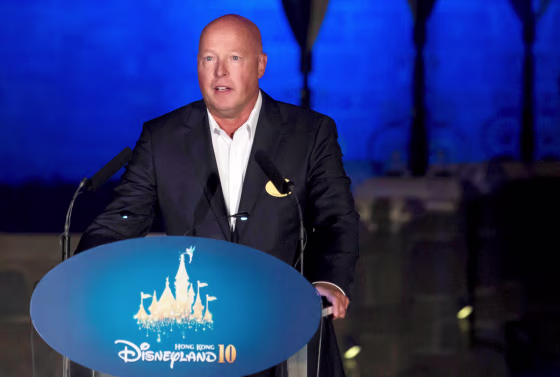 Image: FILE PHOTO: Bob Chapek, chairman of Walt Disney Parks and Resorts, speaks during the 10th anniversary ceremony of Hong Kong Disneyland in Hong Kong