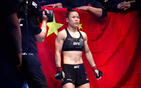 Image: Zhang Weili at a UFC women's championship match in Las Vegas on March 7, 200.