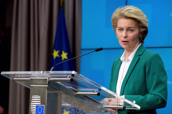 Image: European Commission President Ursula von der Leyen and European Council President Charles Michel attend a news conference after the G7 call