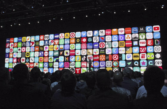 App icons on a screen during the 2019 Apple Worldwide Developer Conference in San Jose, Calif.