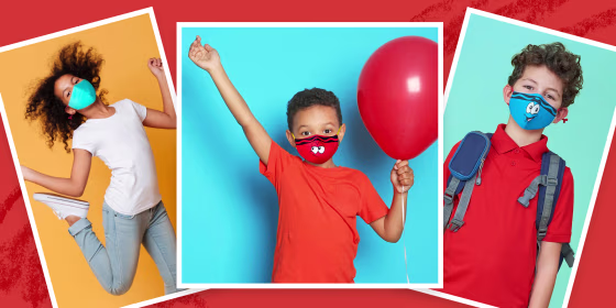 Children wearing Crayola's new SchoolMaskPack kids face mask.