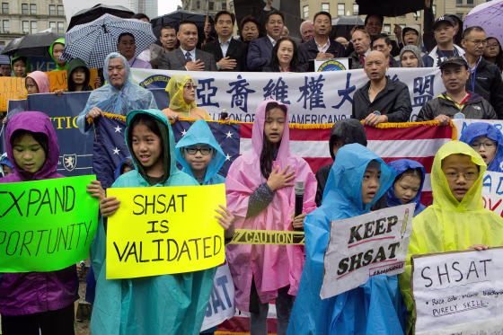 Protesting plans by New York's school system to eliminate the SHSAT admissions test