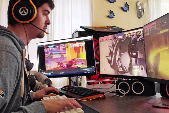 Isaac Jimenez works as a virtual cameraman, making it possible for people to watch Overwatch League, an esports league, online.
