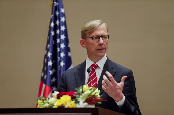 Image: FILE PHOTO: U.S. Special Representative for Iran Brian Hook speaks during a joint news conference with Bahrain Foreign Minister, Dr. Abdullatif bin Rashid Al Zayani, in Manama
